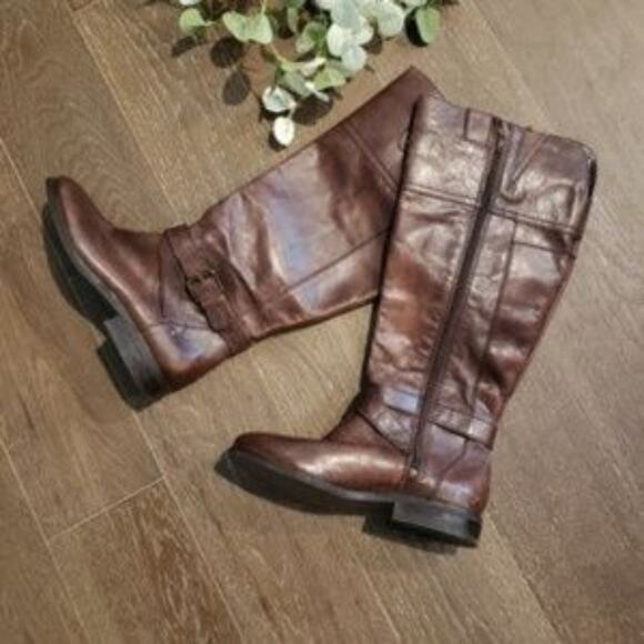 Marc Fisher Amber Brown Leather Round Toe 1" Heel Boots Size 5 Slip On - Picture 3 of 8